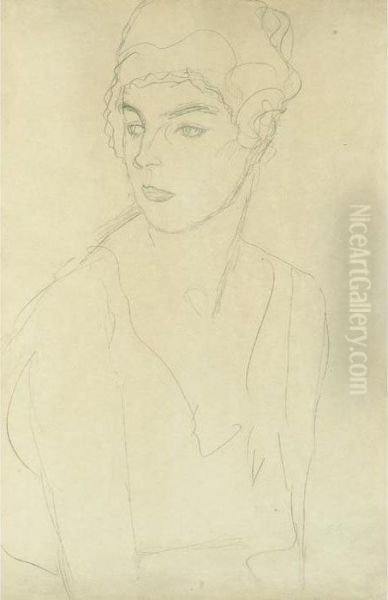 Brustbild Im Drieviertelprofil 
Nach Links (portrait Bust Three-quarter Profile Facing Left) Oil Painting by Gustav Klimt