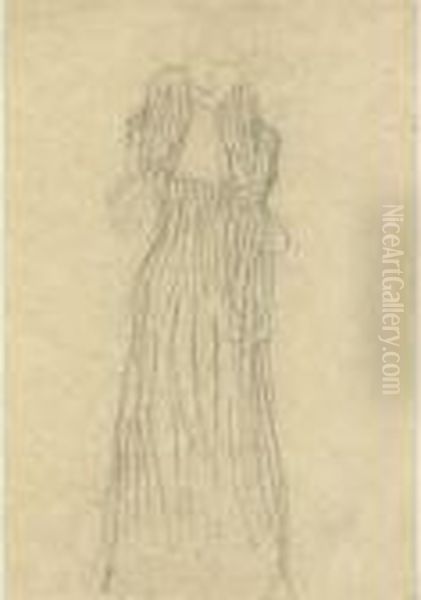 Stehende Frau Mit Boa (standing Woman With Boa) Oil Painting by Gustav Klimt