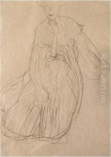 Study For The Portrait Of Adele 
Bloch-bauer: Seated, From The Front, Her Right Hand Supporting Her Chin Oil Painting by Gustav Klimt