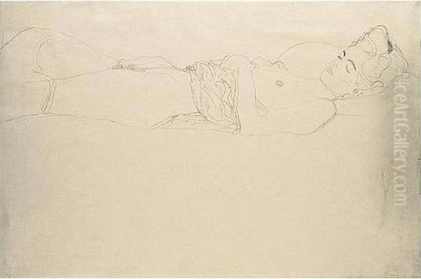 Liegender Akt (reclining Nude) Oil Painting by Gustav Klimt