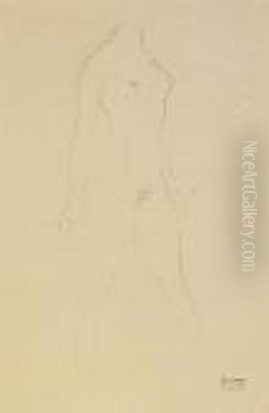 Standing Nude Female Oil Painting by Gustav Klimt