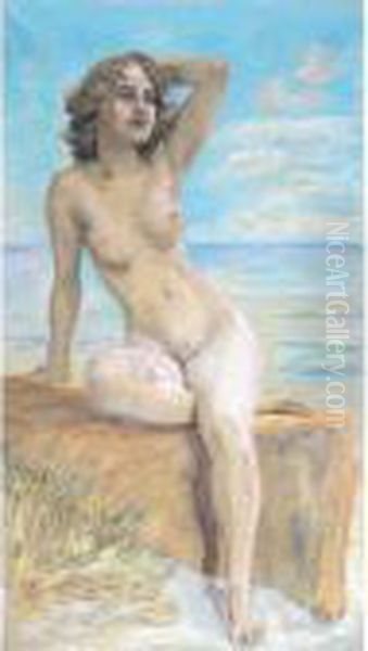 Weiblicher Akt (female Nude) Oil Painting by Max Klinger