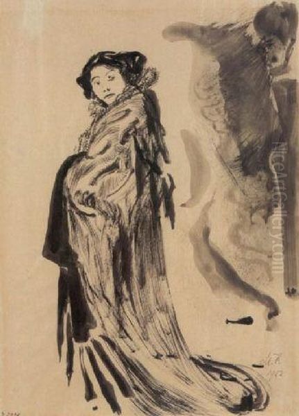 Mrs.hanza Tanahashi (#) Preliminary Figural Sketch Oil Painting by Max Klinger