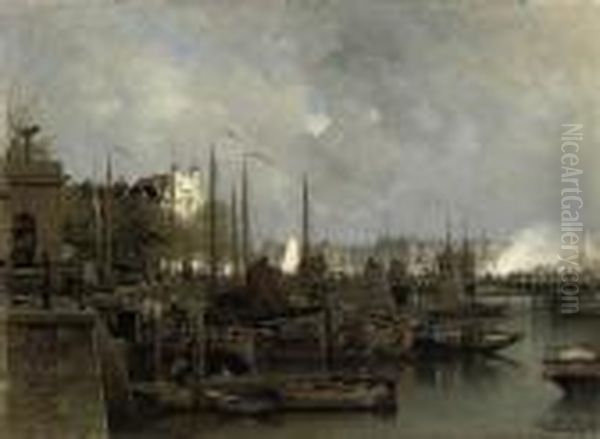 The Leuvenhaven In Rotterdam Oil Painting by Johannes Christiaan Karel Klinkenberg