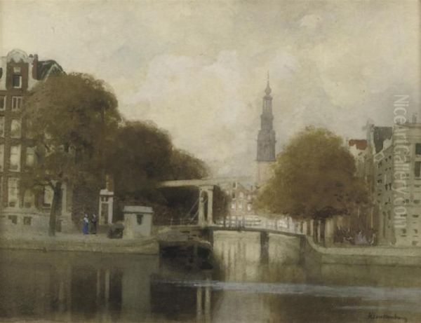 A View Of The Groenburgwal, Amsterdam Oil Painting by Johannes Christiaan Karel Klinkenberg