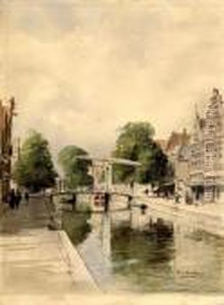 Canal In Amsterdam Oil Painting by Johannes Christiaan Karel Klinkenberg