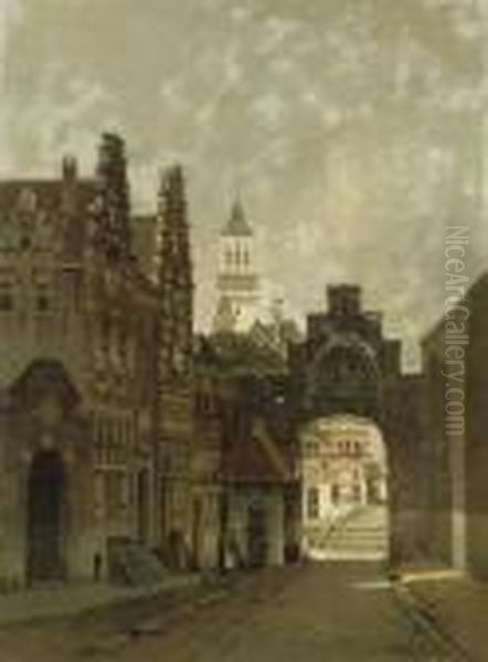 The Oude Poort With The Houses by Johannes Christiaan Karel Klinkenberg