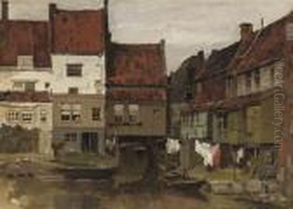 Laundry Hanging Out To Dry On A Sunny Day, Enkhuizen Oil Painting by Johannes Christiaan Karel Klinkenberg