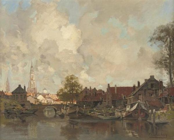 A View Of Delft, With The Tower Of The Nieuwe Kerk Oil Painting by Johannes Christiaan Karel Klinkenberg