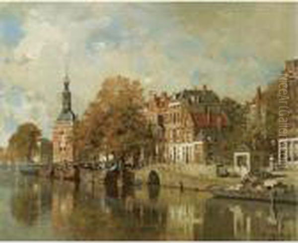 The Verdronken Oord With The Accijnstoren, Alkmaar Oil Painting by Johannes Christiaan Karel Klinkenberg