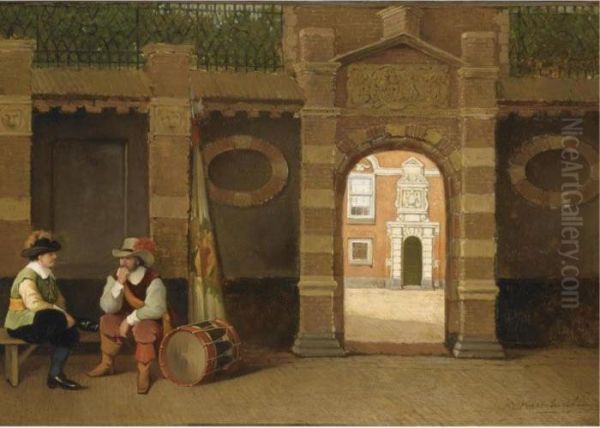 Van Dam's Almhouse In The Juffrouw Idastraat, The Hague Oil Painting by Johannes Christiaan Karel Klinkenberg