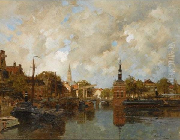 A View Of Alkmaar With The Accijnstoren Oil Painting by Johannes Christiaan Karel Klinkenberg