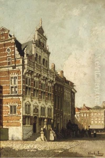 The Old Town Hall On The Groenmarkt, The Hague Oil Painting by Johannes Christiaan Karel Klinkenberg