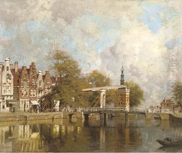 The Canal Verdronkenoord With The Accijnstoren, Alkmaar Oil Painting by Johannes Christiaan Karel Klinkenberg