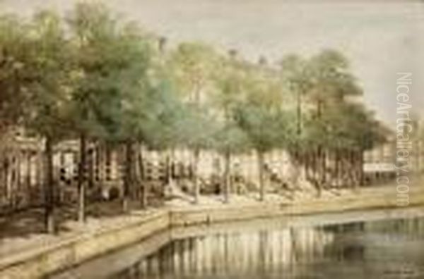 Rapenburg Near The Kaiserstraat Leiden Oil Painting by Johannes Christiaan Karel Klinkenberg