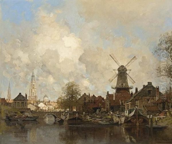 Werf Van Pot Delft Oil Painting by Johannes Christiaan Karel Klinkenberg