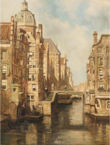 View Of The Keizersgracht, Amsterdam Oil Painting by Johannes Christiaan Karel Klinkenberg