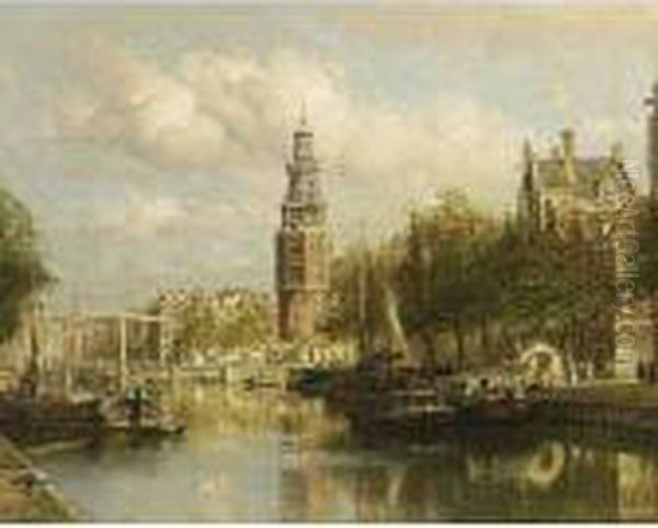 A View Of The Montelbaanstoren, Amsterdam Oil Painting by Johannes Christiaan Karel Klinkenberg