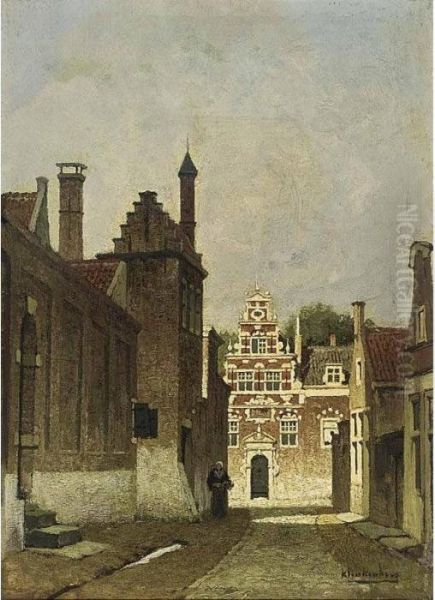 A Street In A Dutch Town Oil Painting by Johannes Christiaan Karel Klinkenberg