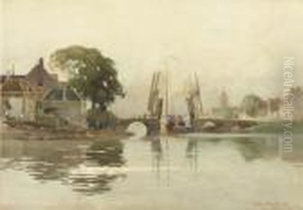 A View On A Draw-bridge Oil Painting by Johannes Christiaan Karel Klinkenberg