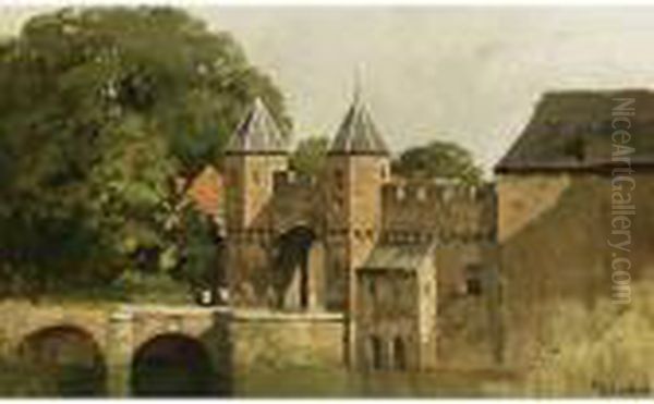 A View Of The Koppelpoort, Amersfoort Oil Painting by Johannes Christiaan Karel Klinkenberg