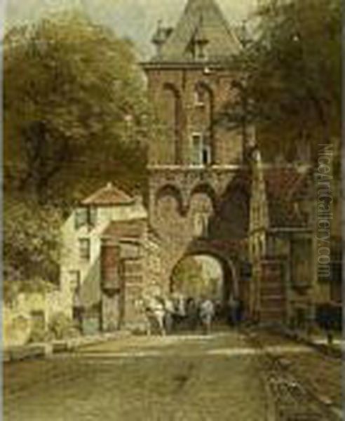 A View Of The Binnenpoort, Culemborg Oil Painting by Johannes Christiaan Karel Klinkenberg