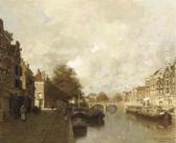 De Bierkade, The Hague Oil Painting by Johannes Christiaan Karel Klinkenberg