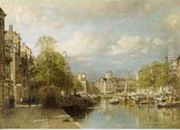 A View Of The Leuvehaven, Rotterdam Oil Painting by Johannes Christiaan Karel Klinkenberg