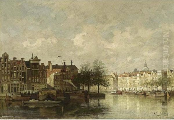 A View Of Amsterdam Oil Painting by Johannes Christiaan Karel Klinkenberg