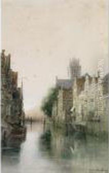 A View In Dordrecht Oil Painting by Johannes Christiaan Karel Klinkenberg