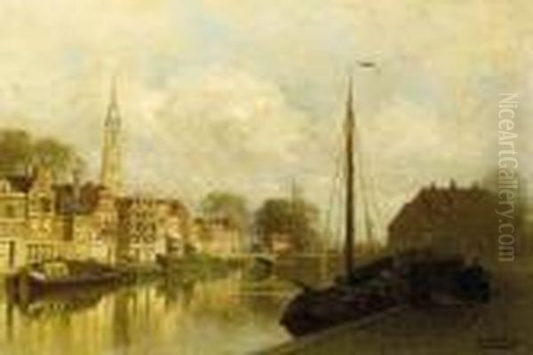 A View Of The West-vest, Delft Oil Painting by Johannes Christiaan Karel Klinkenberg