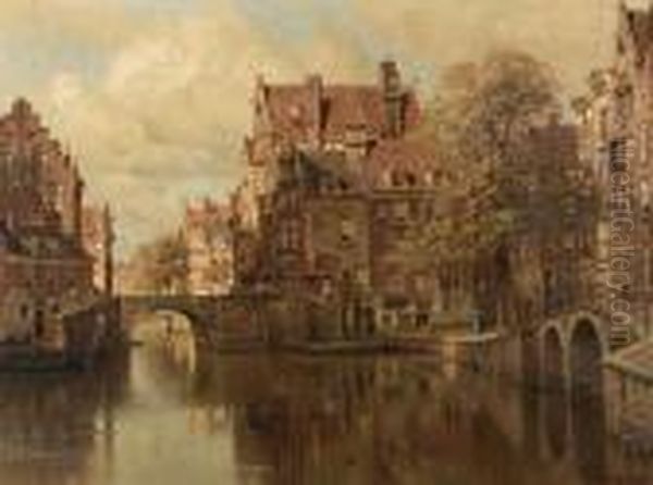 A View Of The Grimburgwal, Amsterdam Oil Painting by Johannes Christiaan Karel Klinkenberg