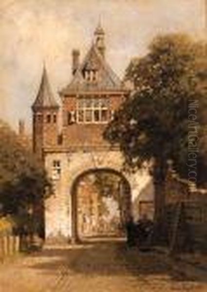 A City Gate Oil Painting by Johannes Christiaan Karel Klinkenberg