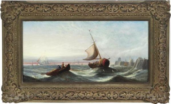 Shipping Off A Jetty Oil Painting by William Calcott Knell