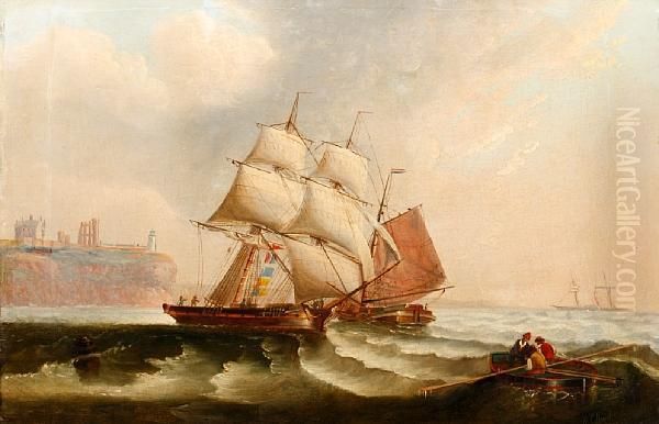 Shipping Off A Distant Coast Oil Painting by William Calcott Knell