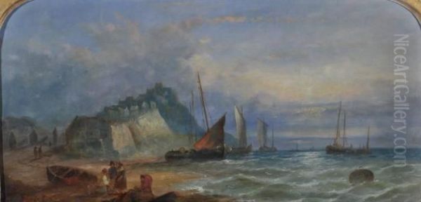 Fisher Folk On The Beach Atsunset Oil Painting by William Calcott Knell