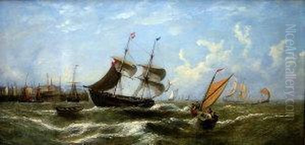 Shipping Off A Busy Port Oil Painting by William Calcott Knell