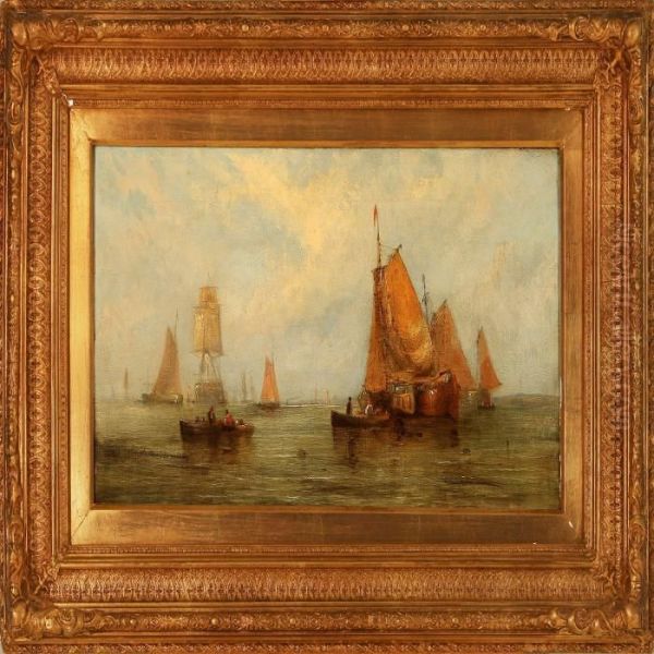 Fishing Boatsin A Calm Oil Painting by William Calcott Knell