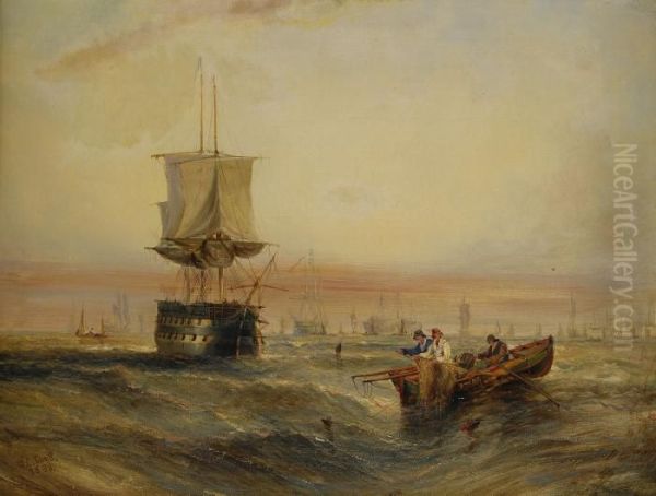 Hamnvy Med Segelbatar Oil Painting by William Calcott Knell