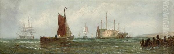 Fishing Boats At The Mouth Of The Thames; And On The Medway Oil Painting by William Calcott Knell