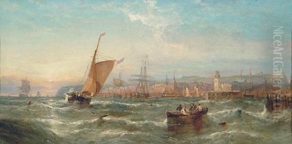 Scarborough From The Sea Oil Painting by William Calcott Knell