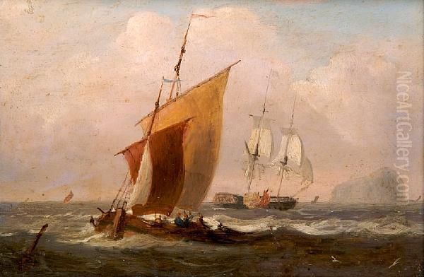 Schooners Off The Bass Oil Painting by William Calcott Knell