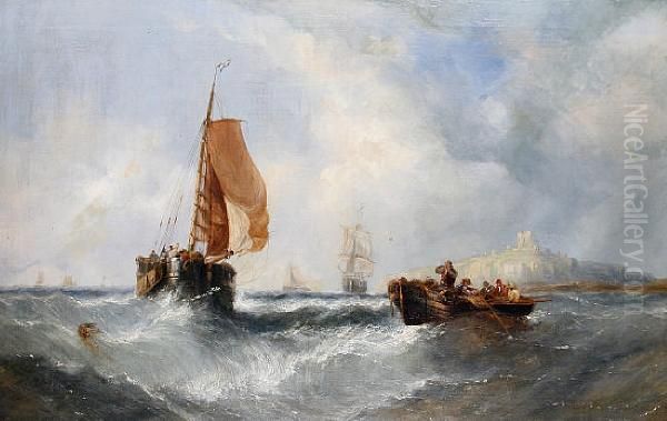 Fishing Boats On A Breezy Day Oil Painting by William Calcott Knell