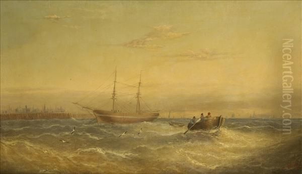 Merchantman And Fishing Boats At The Entrance To A Harbour Oil Painting by William Calcott Knell