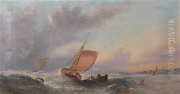 Hauling In The Nets Oil Painting by William Calcott Knell