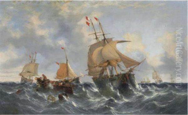 Sailing On Choppy Waters Oil Painting by William Calcott Knell