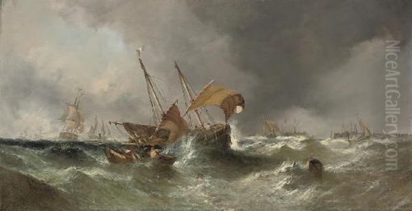 Congested Waters At The Harbour Mouth Oil Painting by William Calcott Knell