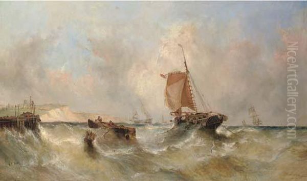 Hauling In The Catch In A Heavy Swell Off Dover Oil Painting by William Calcott Knell