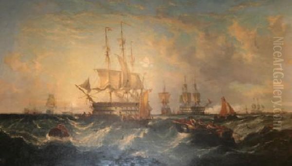 Men O' War Oil Painting by William Calcott Knell