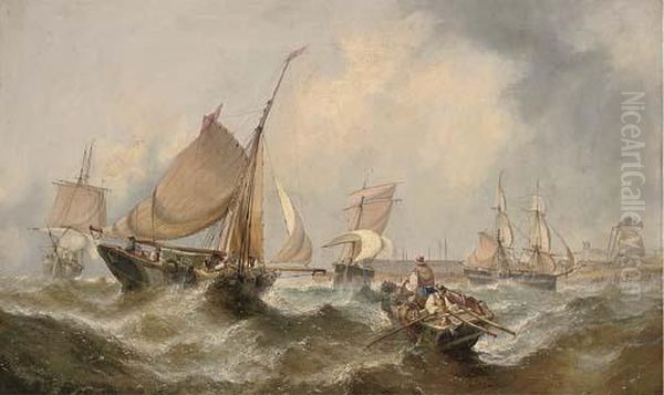 Congestion At The Harbour Mouth At The Top Of The Tide Oil Painting by William Calcott Knell